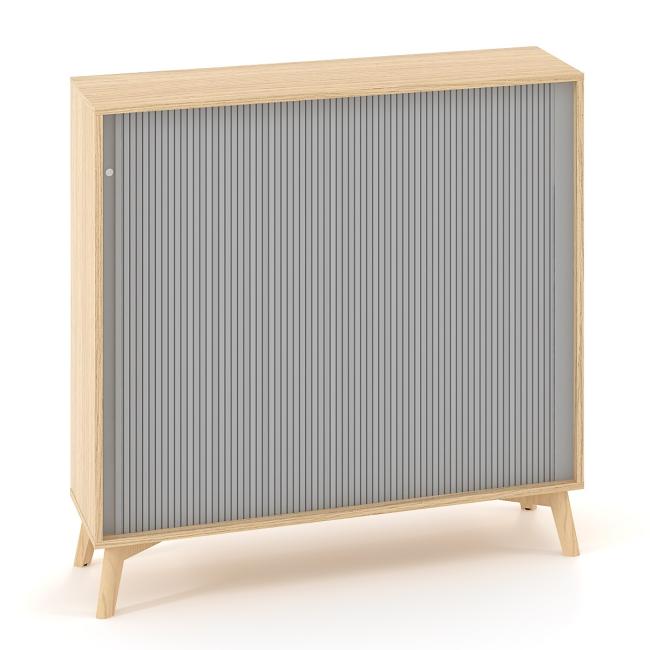 Policová skříň ALFA ROOT s děl.příčkou, žaluziové dveře RAL9010, 2 police, 120x45x121,5cm, dub