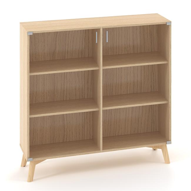 Policová skříň ALFA ROOT s děl.příčkou, sklo, 2 police, 120x45,8x121,5cm, dub