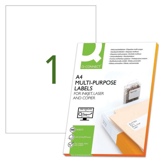 [QC010664] Etikety univerzální 210x297mm Q-CONNECT A4 100 archů