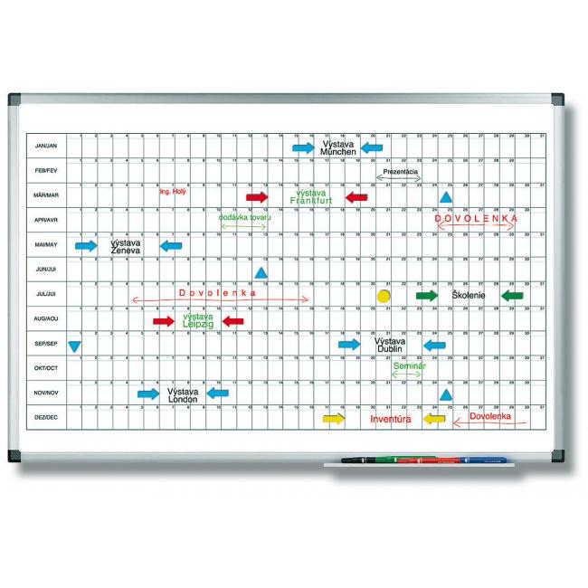 Plánovací tabule roční PREMIUM horizontální 60x90 cm