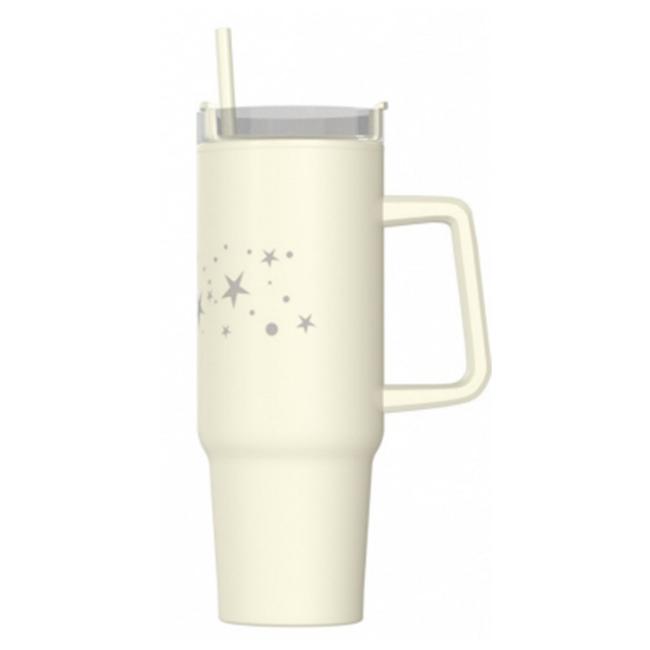 Termohrnek dvoustěnný béžový personalizovaný brčkem 900 ml