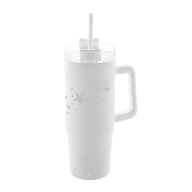 Dvoustěnný bílý personalizovaný termohrnek s brčkem 900 ml