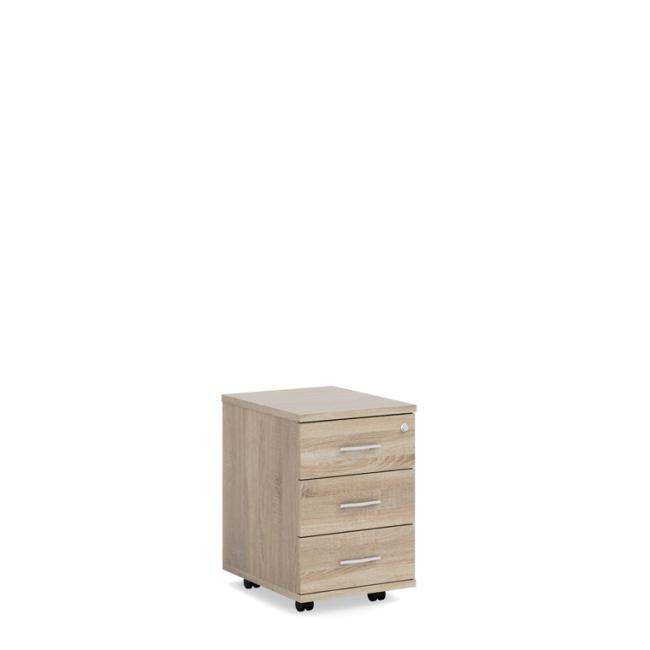 Mobilní kontejner BASIC, 3-zásuvkový se zámkem, 41x61x50cm, dub Sonoma