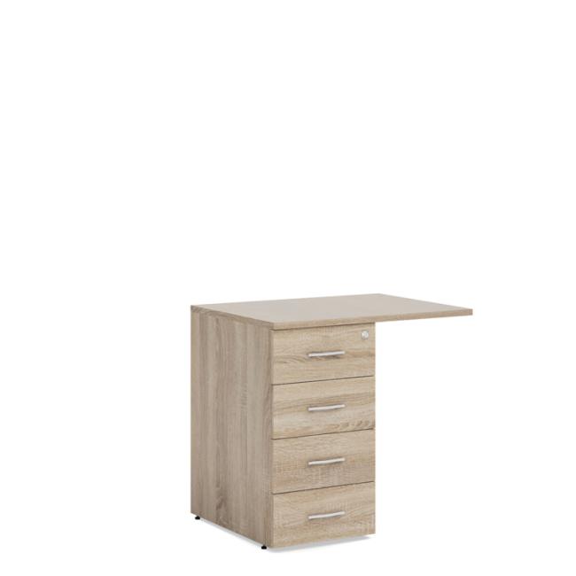 Přístavný kontejner BASIC, 4-zásuvkový se zámkem, 80x76x60cm, dub Sonoma