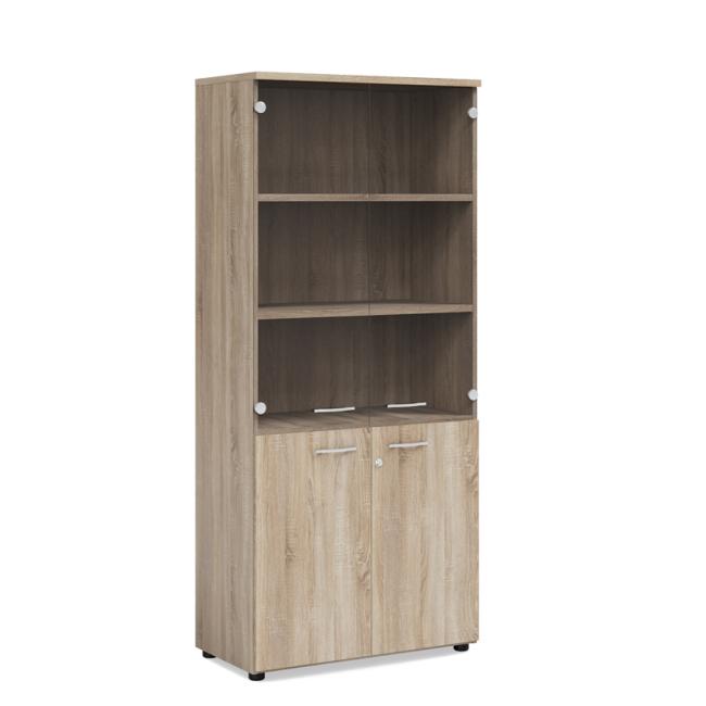 [LZ002874] Policová skříň BASIC, kombinovaná se sklem, se zámkem, 80x40x182,1cm, dub Sonoma