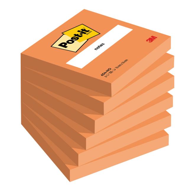 Samolepící bloček Post-it 76x76 oranžový 6 x 100 lístků