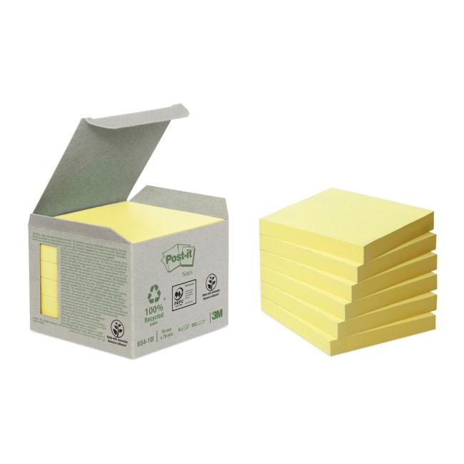 Samolepící bloček Post-it recyklované, 76x76 mm, žluté