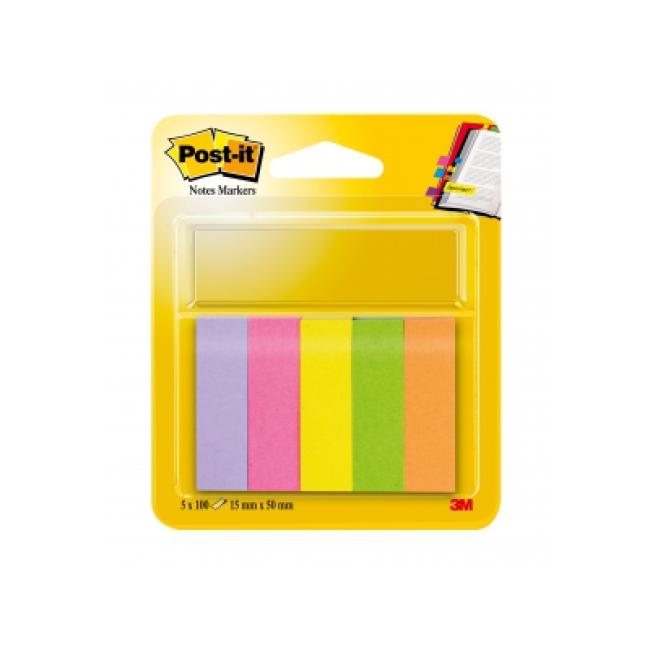 Záložky Post-it papírové, 15 x 50 mm, 100 lístků, 5 bločků/balení