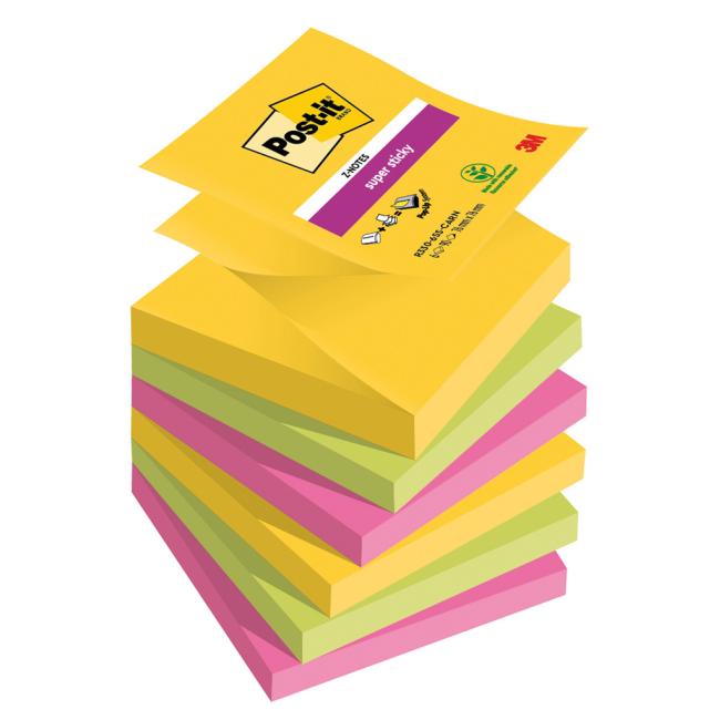 Samolepící Z-bločky Post-it Super Sticky CARNIVAL, velikost 76x76 mm, 6 bločků po 90 lístků