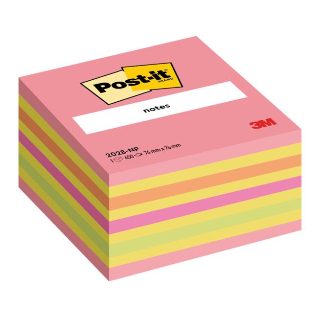 Samolepící bloček Post-it, 76 x 76 mm, neonová růžová, mix barev