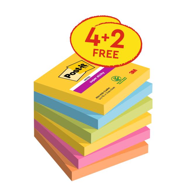 Samolepící bloček Post-it Carnival 76x76, 4+2 Zdarma, 90 lístků v bločku