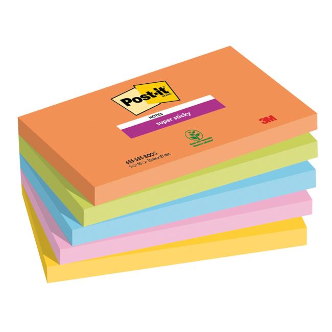 Samolepící bloček Post-it Super Sticky BOOST, velikost 76x127 mm, 5 bločků po 90 lístků