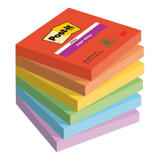 Samolepící bloček Post-it Super Sticky PLAYFUL, velikost 76x76 mm, 6 bločků po 90 lístků