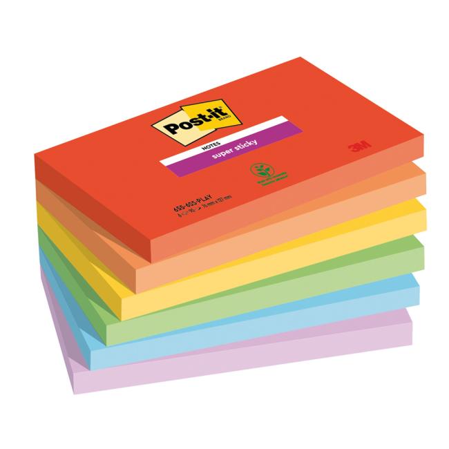 Samolepící bloček Post-it Super Sticky PLAYFUL, velikost 76x127 mm, 6 bločků po 90 lístků