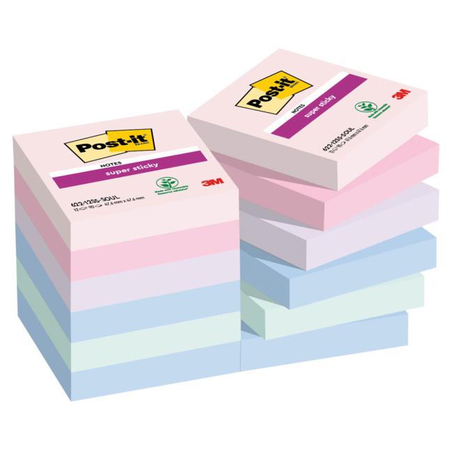 Samolepící bloček Post-it Super Sticky SOULFUL, velikost 47.6x47.6 mm, 12 bločků po 90 lístků