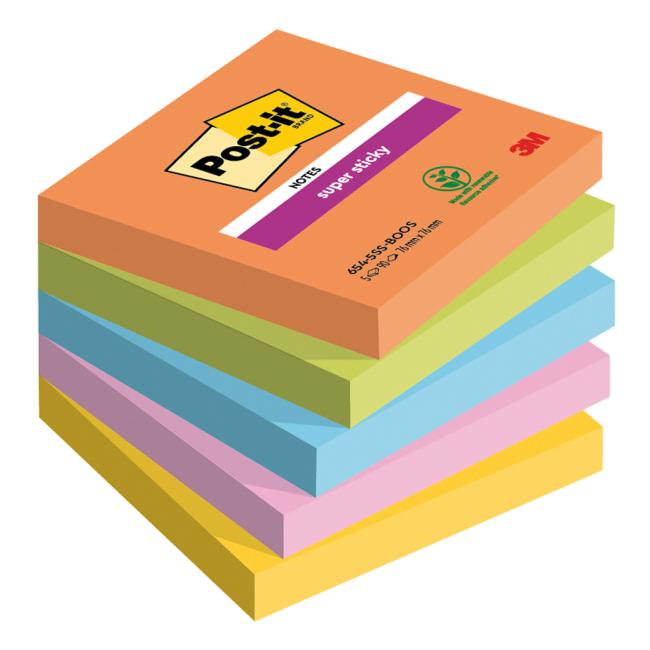 Samolepící bloček Post-it Super Sticky BOOST, velikost 76x76 mm, 5 bločků po 90 lístků