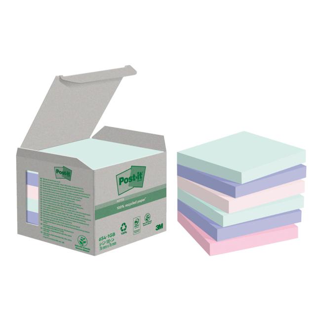 Samolepící bloček Post-it Super Sticky NATURE, pastelové barvy, velikost 76x76 mm, 6 bločků po 100 lístků