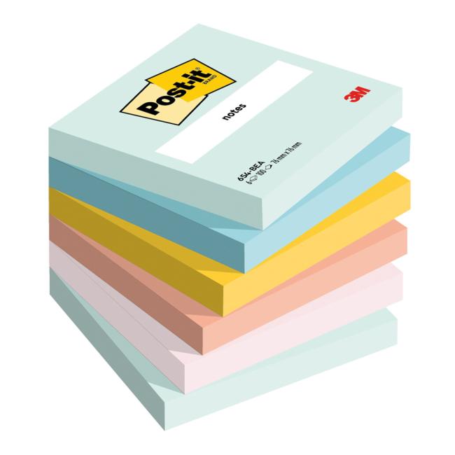 Samolepící bloček Post-it BEACHSIDE, velikost 76x76 mm, 6 bločků po 100 lístků