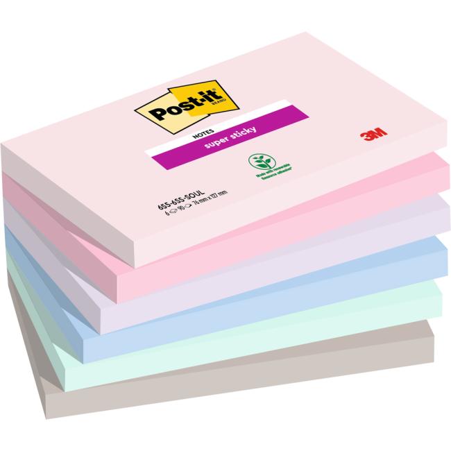 Samolepící bloček Post-it Super Sticky SOULFUL, velikost 76x127 mm, 6 bločků po 90 lístků