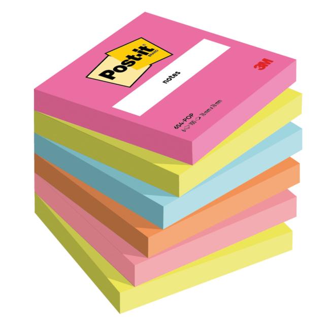 Samolepící bloček Post-it Super Sticky Poptimistic 76x76mm, 6 bločků po 100 lístků