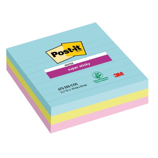 Samolepící bloček Post-it Super Sticky COSMIC, velikost 101x101 mm, 3 bločky po 70 lístků
