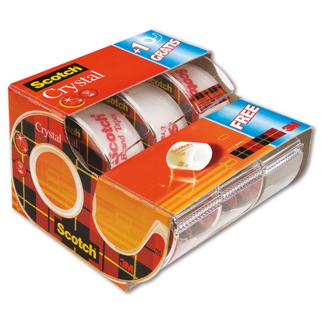 [MM600003] Lepicí páska křišťálově čirá Scotch, 19 mm × 7,5 m, 2+1 role, v zásobníku zdarma