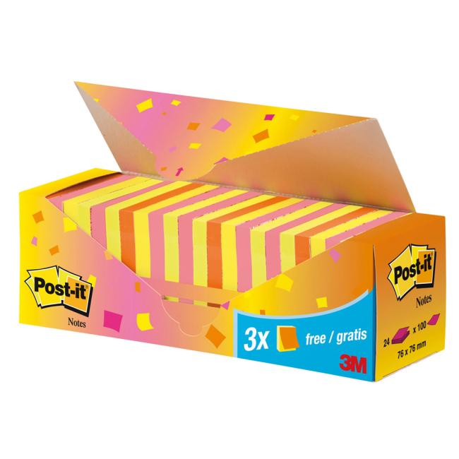 Samolepící bloček Post-it Super Sticky, 76x76 mm, mix neonových barev, zvýhodněné balení