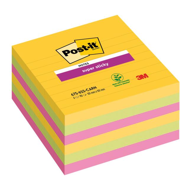 Samolepící bloček Post-it Super Sticky CARNIVAL, velikost 101x 101 mm, 6 bločků po 90 lístků