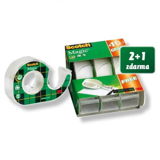 Lepicí páska Scotch Magic, 19 mm x 7,5 m, s dispenzorem, 2+1 zdarma