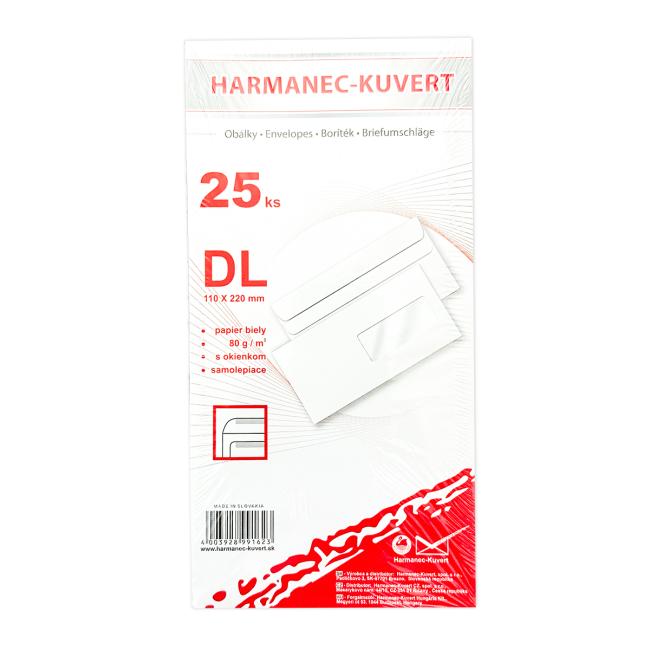 [OB412425] Poštovní obálky DL samolepící, okénko, 25 ks