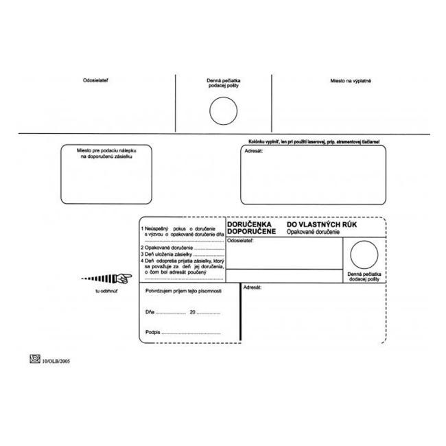 [OB455010] Poštovní obálky C5 doručenka do VR OD, Dosílat, 100 ks