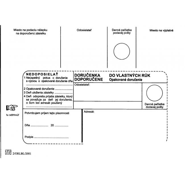 [OB463080] Poštovní obálky B6 doručenka do VR OD, Nedosílat, 1000 ks