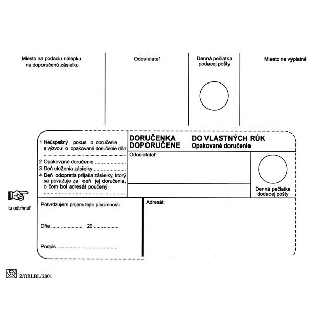 [OB465010] Poštovní obálky B6 doručenka do VR OD, Dosílat, 100 ks