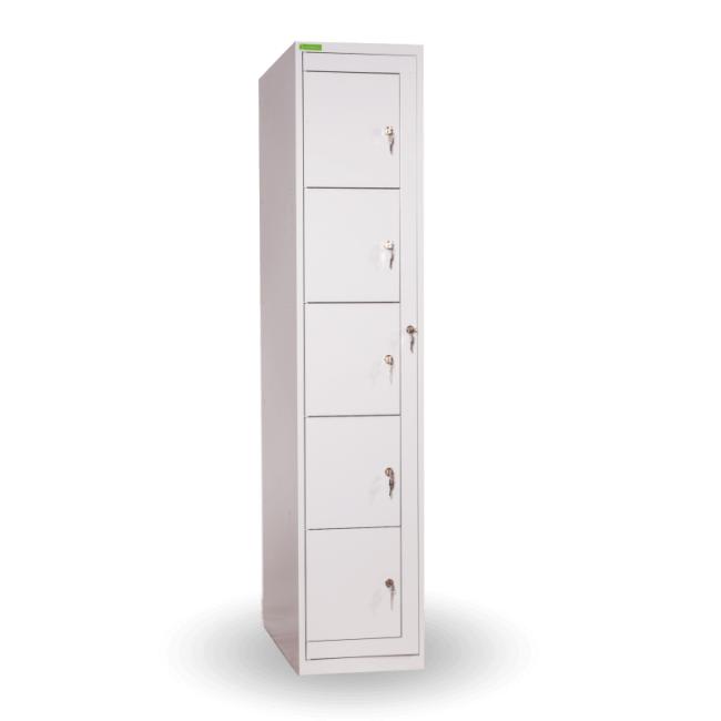 Skříň na výdej pracovního oblečení s 5 přihrádkami, uzamykatelná, v.182 x š.38 x h.45cm, RAL7035 šedá
