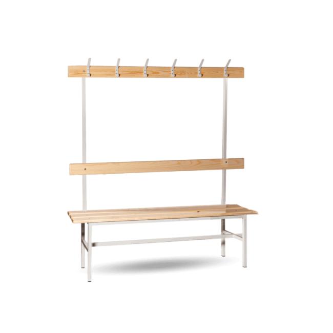 [AA000171] Šatní lavice jednostranná s opěrkou a věšáky, v.160 x š.150 x h.33cm, RAL7035 šedá, dřevo buk