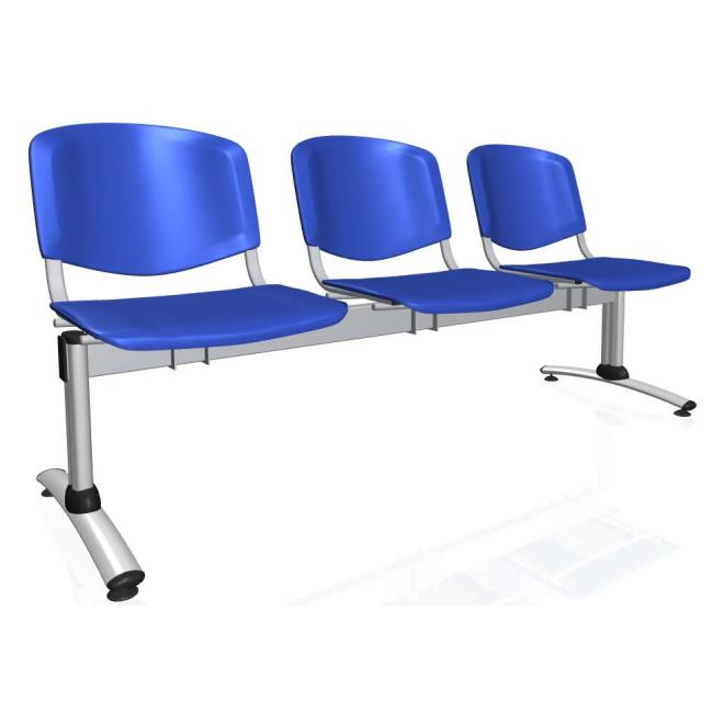 3-místná lavice Imperia, konstrukce šedá, plast modrá