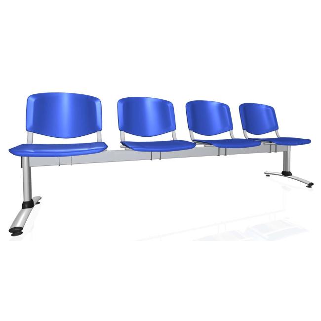 4-místná lavice Imperia, konstrukce šedá, plast modrá