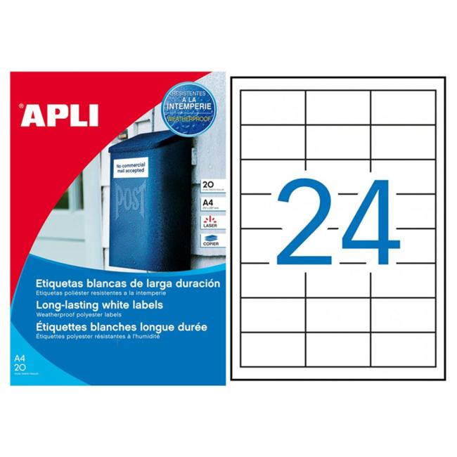 Etikety polyesterové 64,6x33,8mm APLI 20 archů
