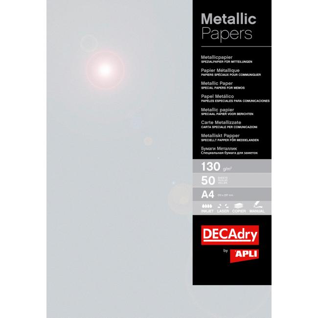 Metalický papír APLI A4 stříbrná, 130g, 50 archů