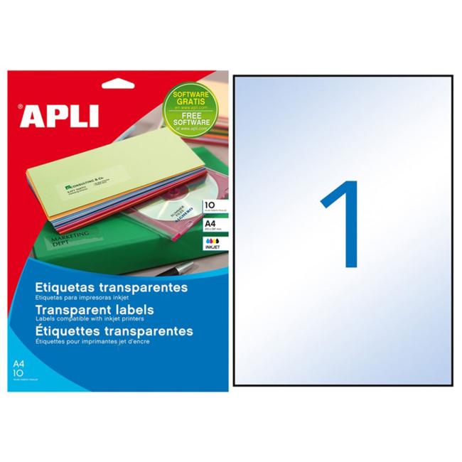 [AG010053] Etikety polyesterové průhledné 210x297mm APLI A4 inkjet 10 archů