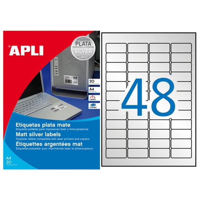 Etikety polyesterové 45,7x21,2mm APLI A4 20 archů stříbrné