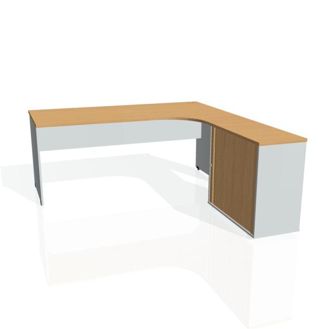 [ON180528] Pracovní stůl Gate, ergo, levý, 180x75,5x200 cm, buk/šedá