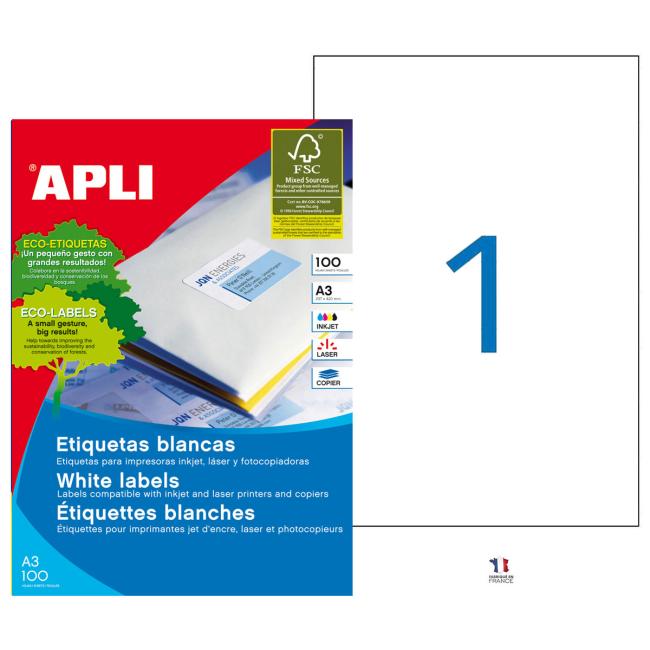 Etikety univerzální 297x420mm APLI A3 100 archů