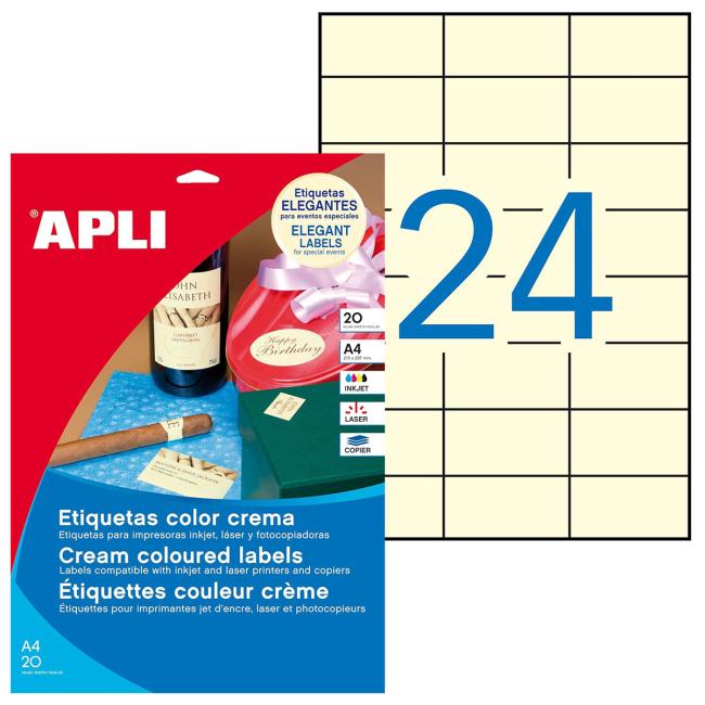 Etikety barevné 70x37mm APLI A4 20 archů krémové