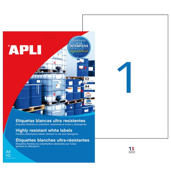 [AG016923] Etikety polyethylenové vysoce odolné 210x297 APLI 10 archů bílé
