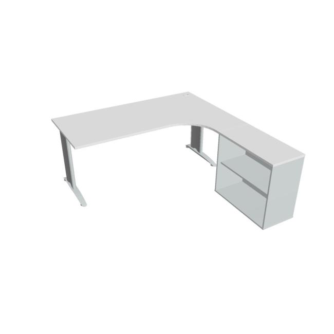 Pracovní stůl Flex, ergo, levý, 180x75,5x200,0 (80x40) cm, bílá/kov