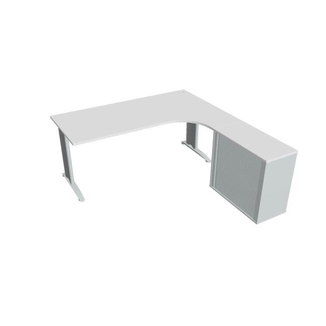 Pracovní stůl Flex, ergo, levý, 180x75,5x200,0 (80x40) cm, bílá/kov