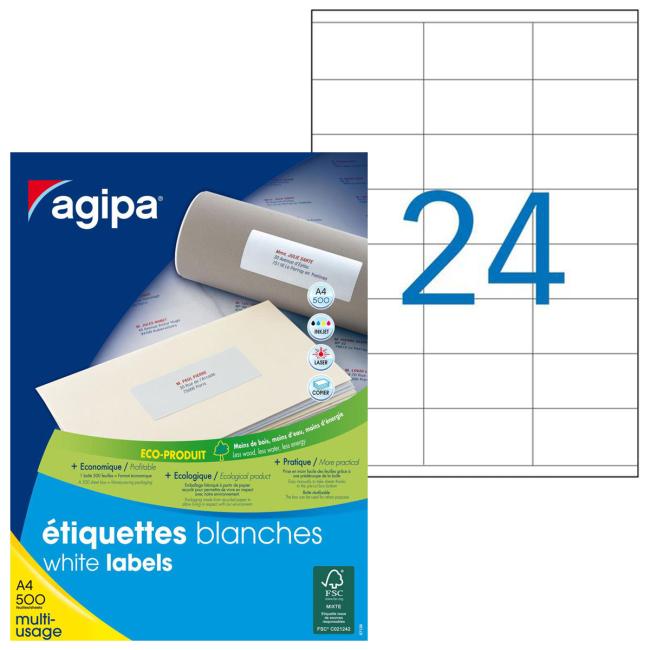 [AG100800] Etikety univerzální 70x35mm Agipa A4 500 archů