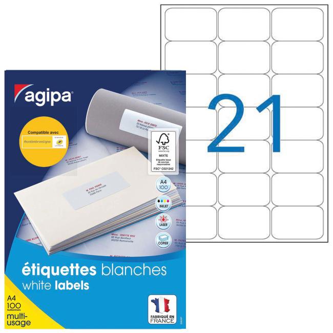 Etikety univerzální 63,5x38,1mm Agipa A4 100 archů