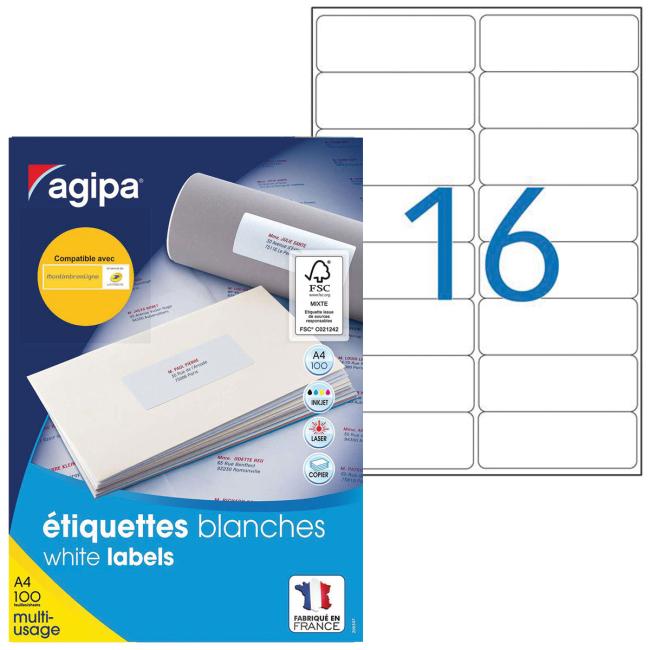 Etikety univerzální 99,1x33,9mm Agipa A4 100 archů